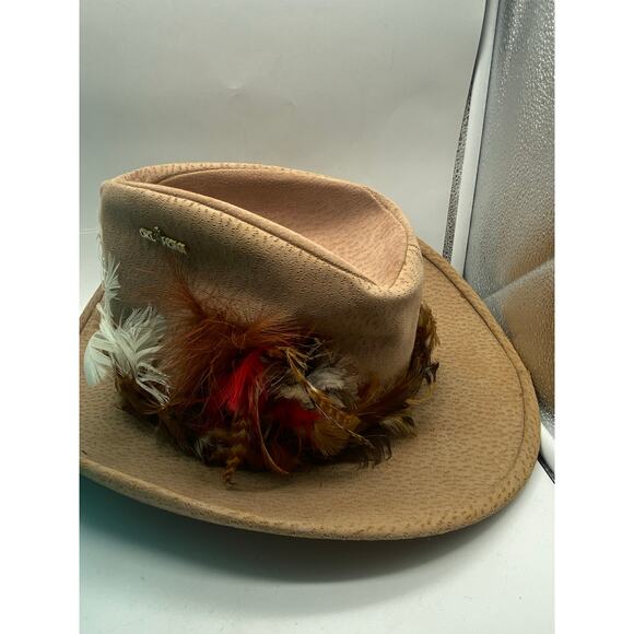 Vintage Bailey U-Rollit Tan Suede Cowboy Hat Size 7 Feathers Oklahoma Pin‎ - Picture 7 of 8